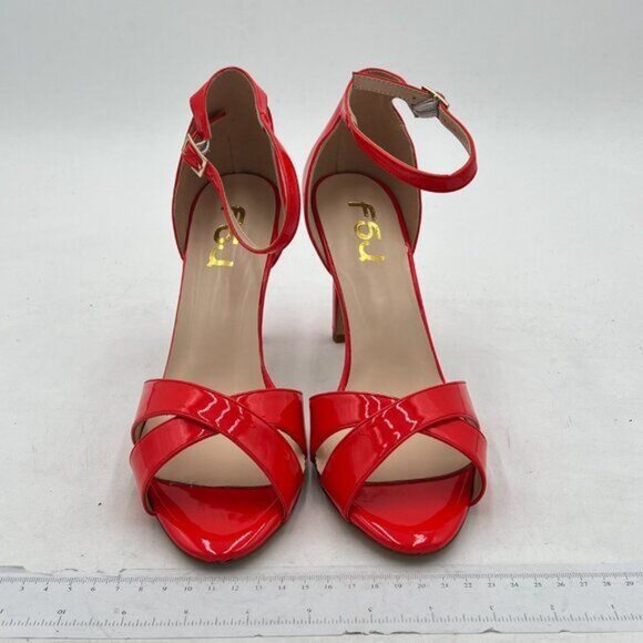 FSJ Red Peep Toe Sandals High Heels Pumps Cross Strap Two Piece Summer Shoes - Picture 3 of 8